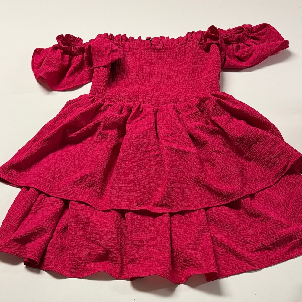 Express Vibrant Pink Ruffled Dress off the shoulder